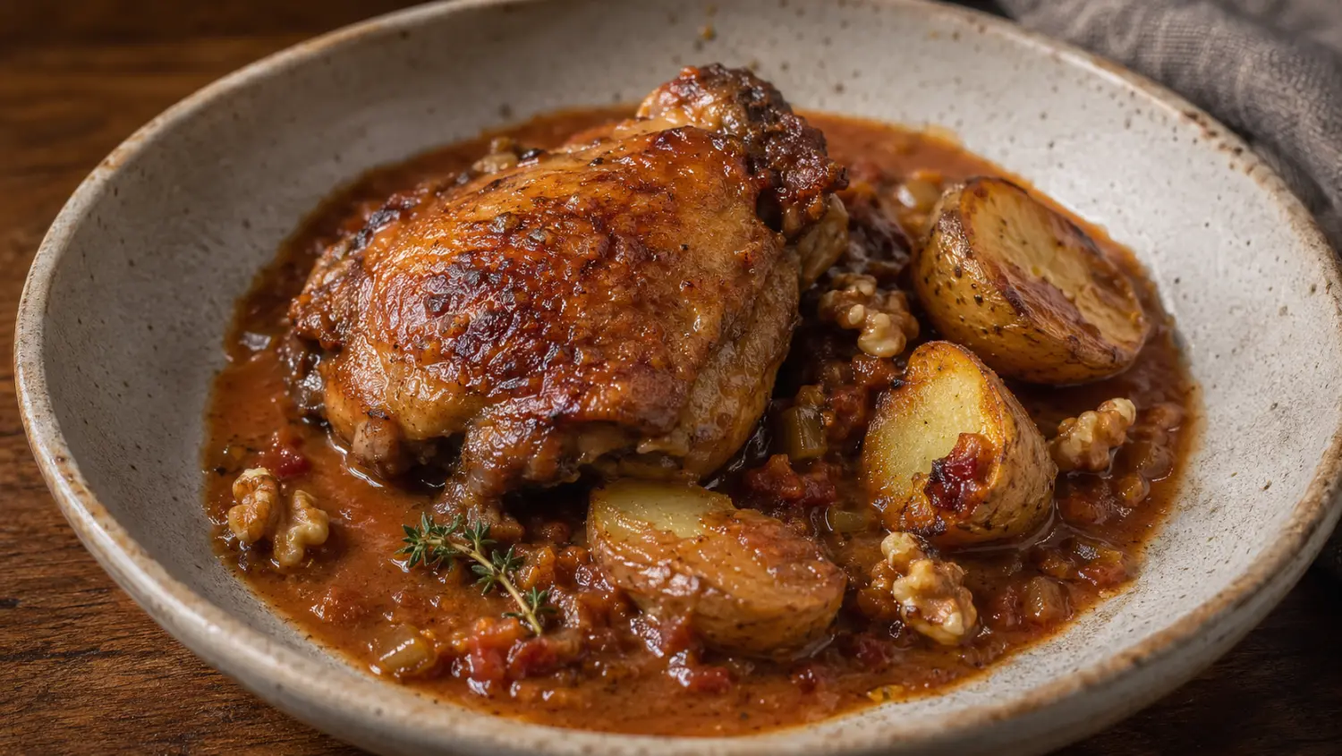 <span>Estofado de pollo con verduras y nuez</span>
