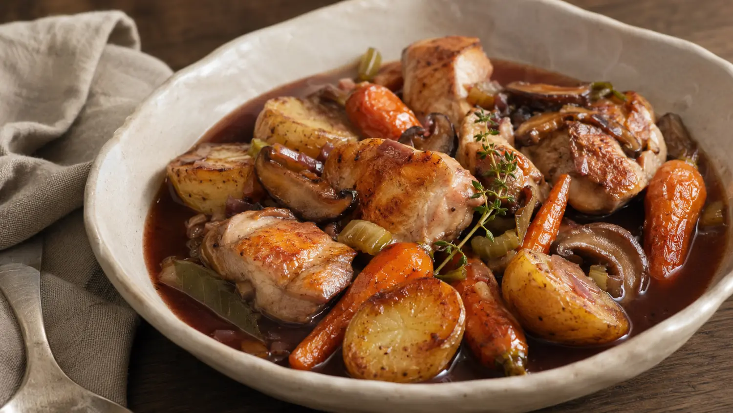 <span>Pollo con salsa de vino tinto</span>
